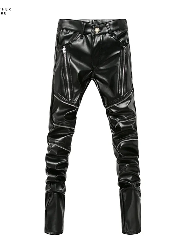 New Arrived Personality Male Leather Pants Male Slim Leather Pants