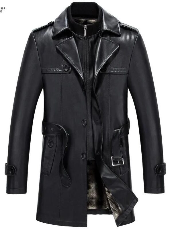 New Black Sheepskin Smart Casual Long Coat for Men