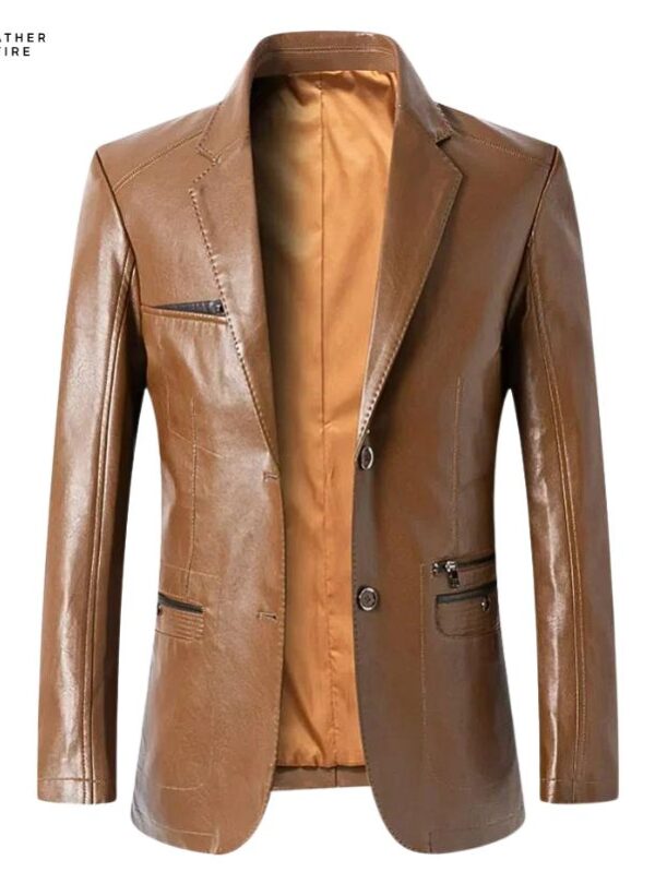 New Men’s Brand Leather Jacket SpringAutumn Solid Color Slim Fit