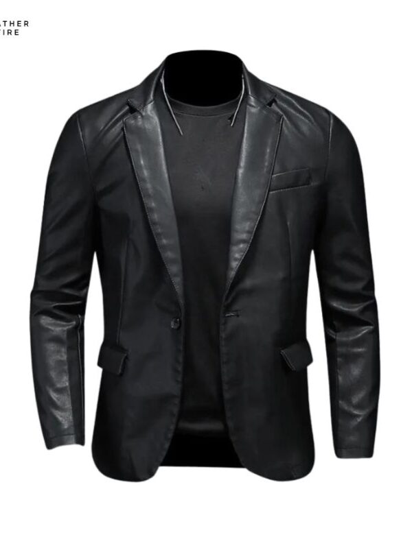 New Men’s Slim Fit PU Leather Motorcycle Jacket with Turn-Down Col