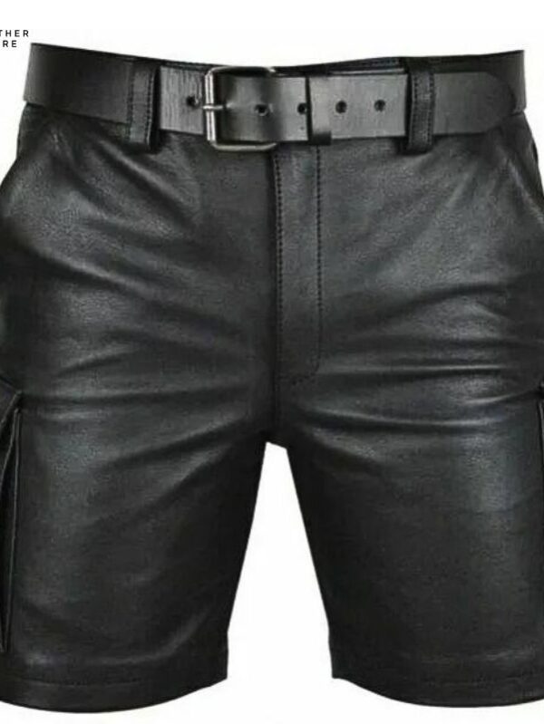 New Solid Color PU Leather Pants Casual Men’s Short Leather Pants for Summe