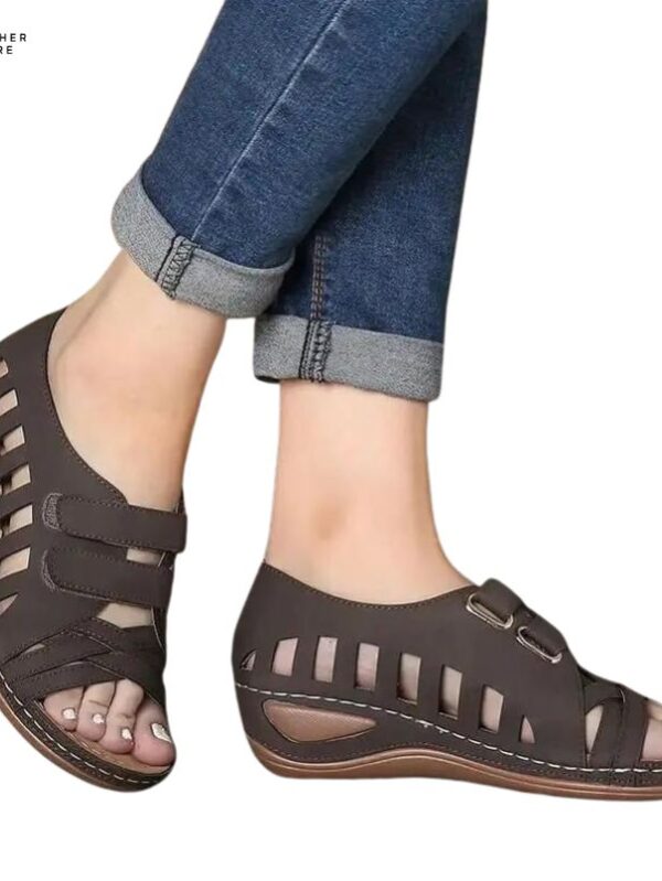 PU Leather Flat Sandals Women’s Hollow Cross Summer Beach Shoe