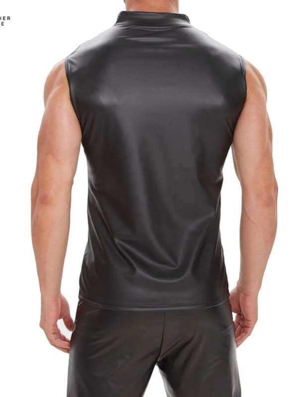 Plus Size Men’s High Elastic Leather Tank Top Soft Matte T-Shirts, Sleeveless