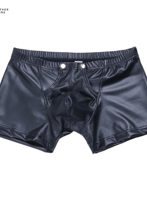 Press Button Faux Leather Shorts Sexy Men’s Lingerie Underpants with