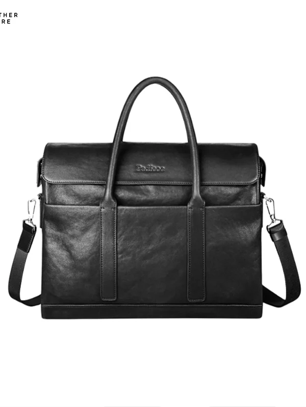 Professional Edge - Rectangular Leather Business Work Briefcase for Men