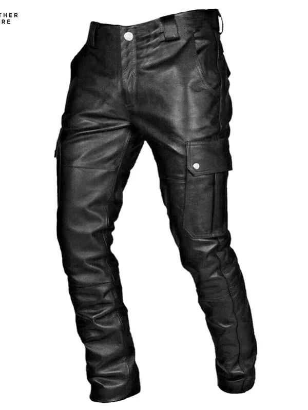 Retro Punk Vibes New Men’s Loose Fit Leather Pants with a Casual Straight-Leg Design