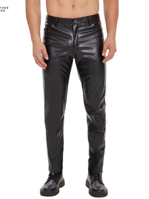 Shiny Leather Straight Pants for Men Sexy Zipper, Open Crotch