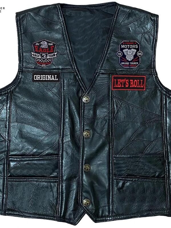 Sleeveless Biker Jacket for Men Fashion Embroidered Patches