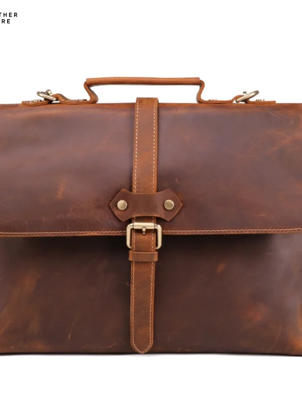 Sophisticated Men's Leather Briefcase with Shoulder Strap