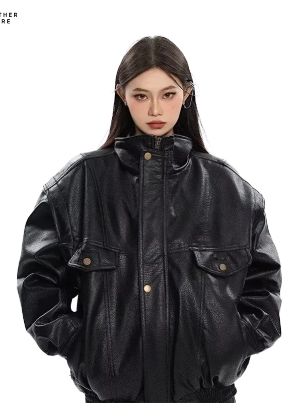 Thick Black Pu Leather Jacket Women Bomber Spring Autumn Buy Now