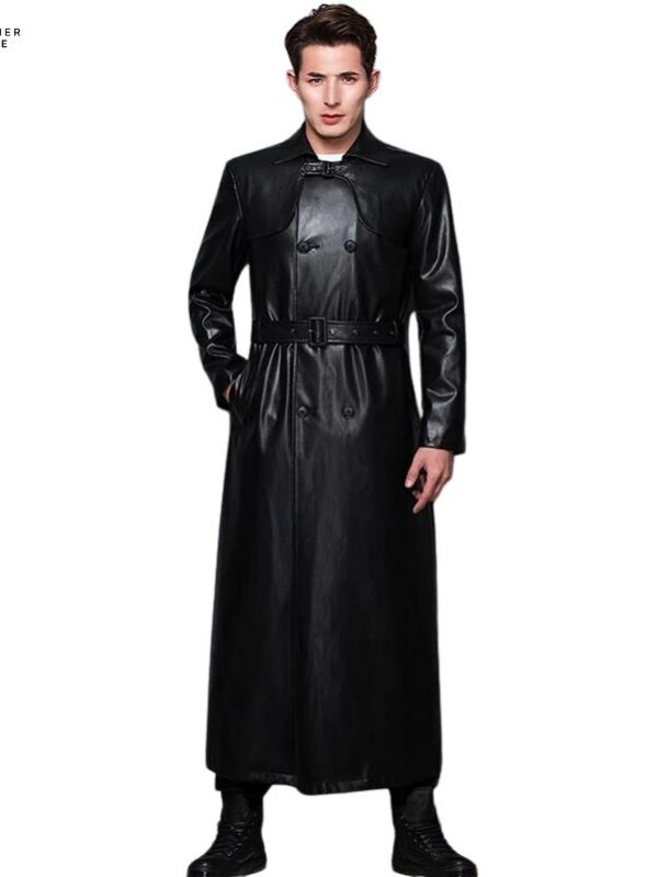 Timeless Style Men’s Long Sleeve Black Leather Coat by Lauta