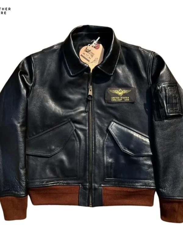 Vegetable Tanned Sheepskin Lapel Short 45P Aviator Jacket Military Style Men’s Leather Jacket