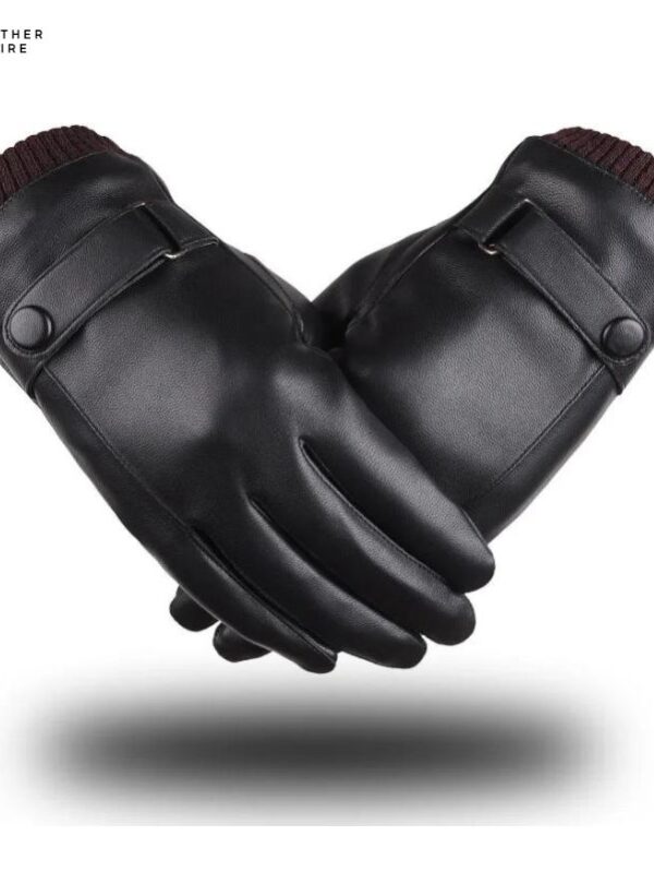 Winter Essential Men’s Warm PU Leather Gloves with Velvet Interior