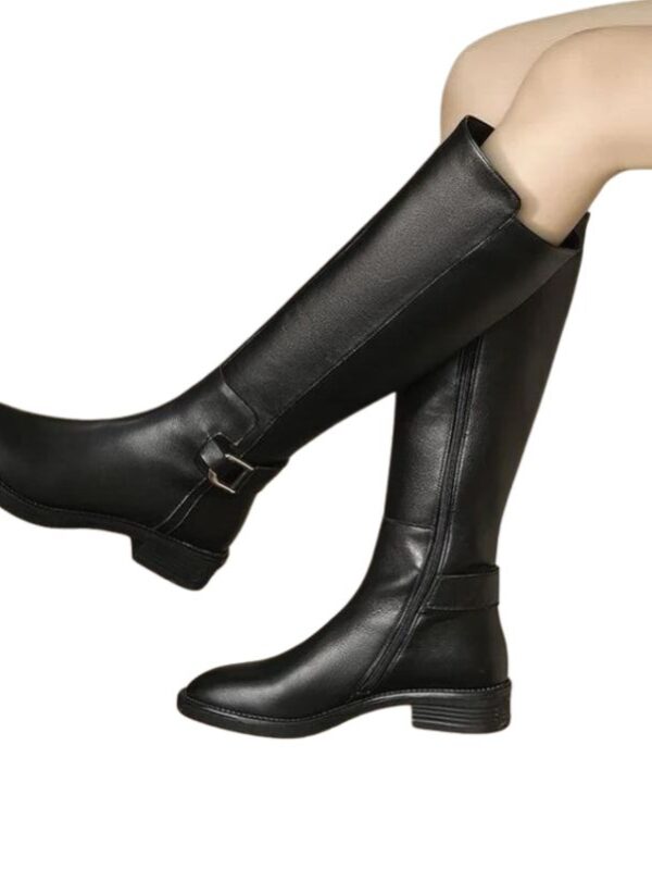 Women’s Fashion Boots PU Leather Knee Boots with Buckle Decorat