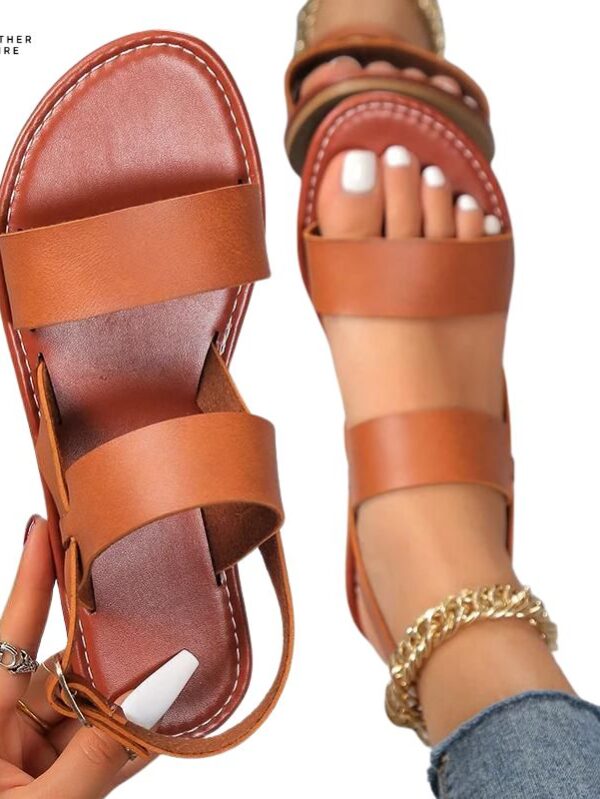 Women’s Leather Cross Strap Flat Sandals Rome Summer Style