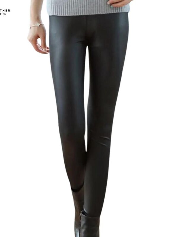 Women’s Plus Size Thick Stretch Leather Trousers