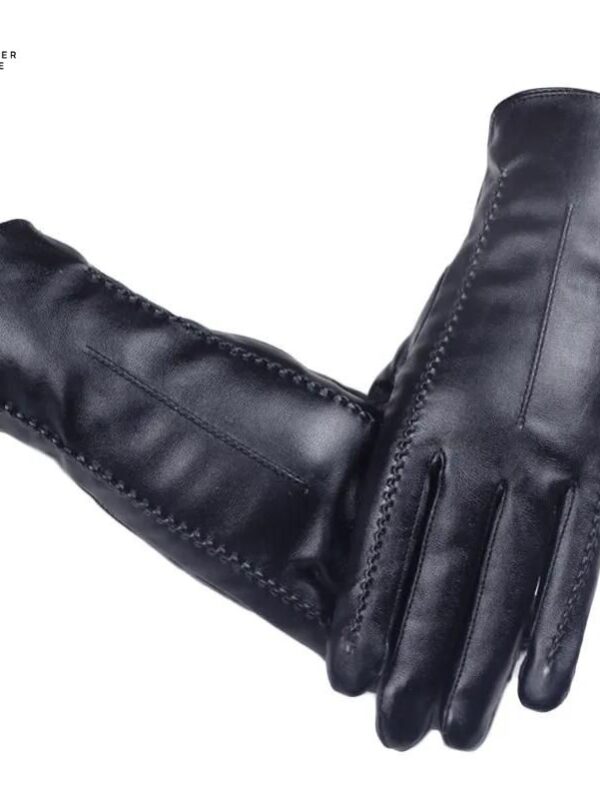 Women’s Winter Black PU Leather Touch Screen Driving Gloves