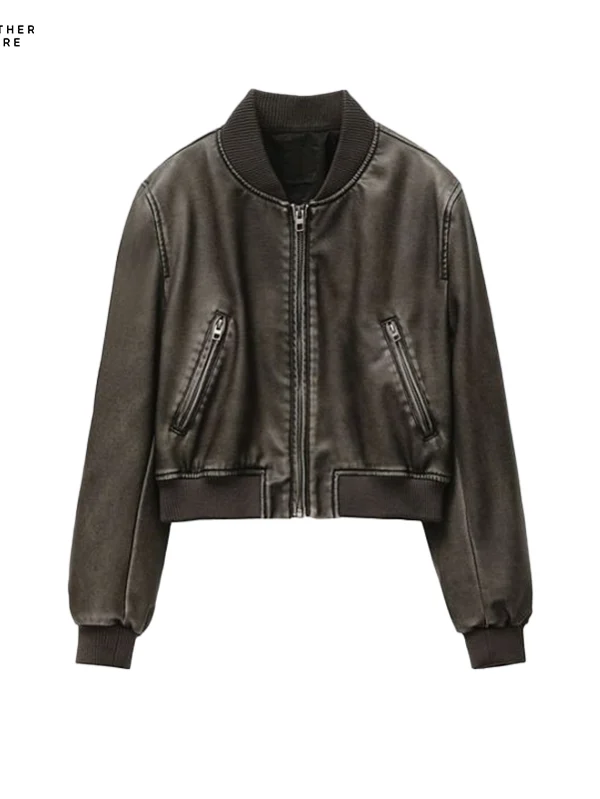 new vintage imitation leather bomber jacket coat top women’s style