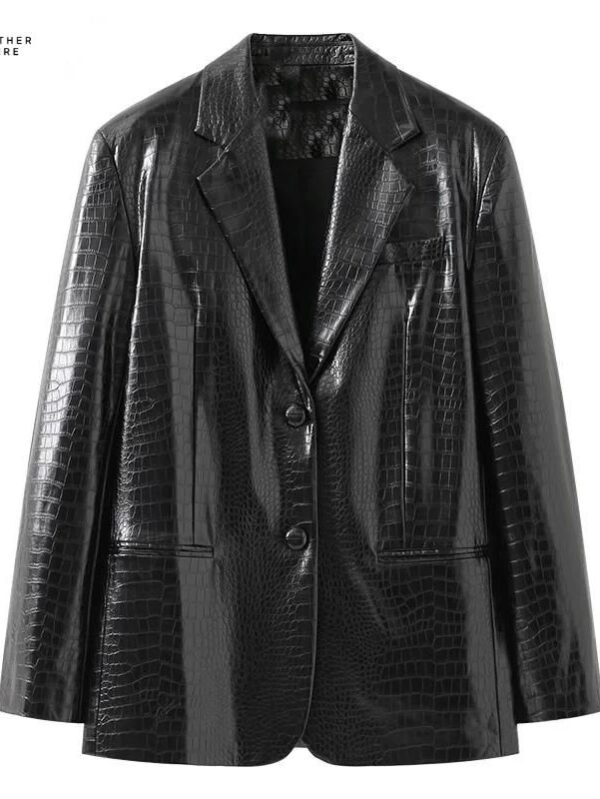 Genuine Leather Jacket – Black Blazer Style, Loose Fit, Casual Luxury