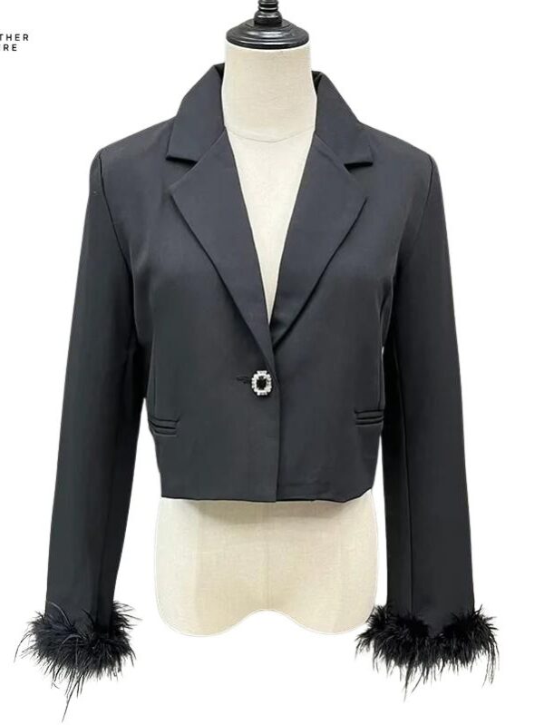 Women’s Crop Blazer Suit with Ostrich Feather Cuffs