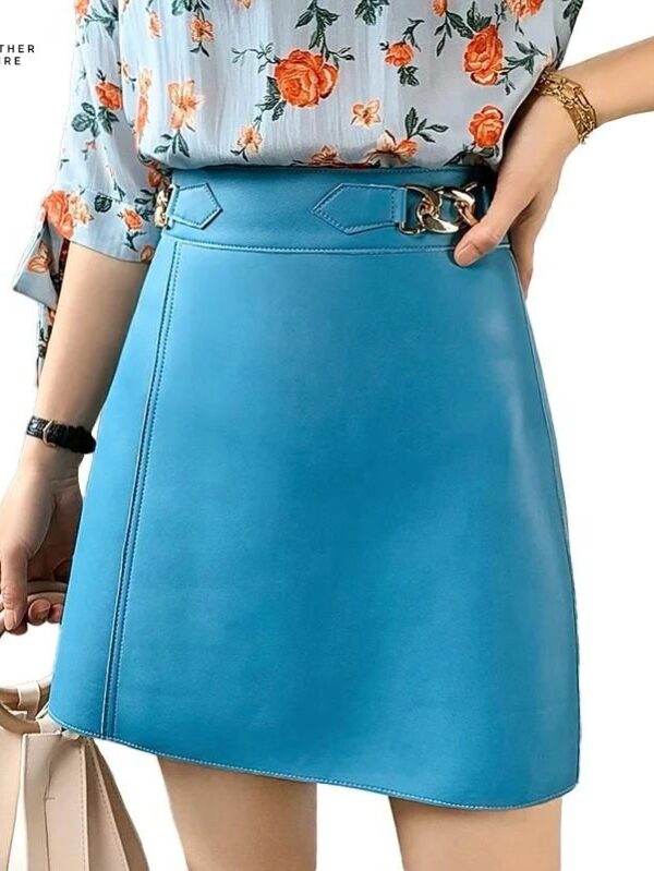 Womens-High-Waist-Short-Leather-Skirt-in-Blue.