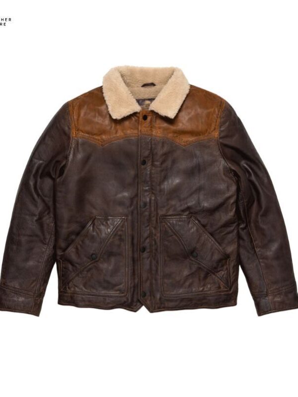 Brown Leather Jacket with Vintage Brass YKK Zipper for Men