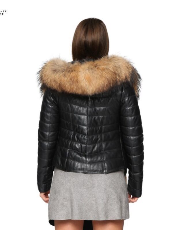 Chic Feather Lined Leather Jacket for Women with Real Fur