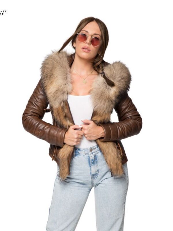 Cozy Feather Lined Real Fur Leather Jacket for Trendy Women