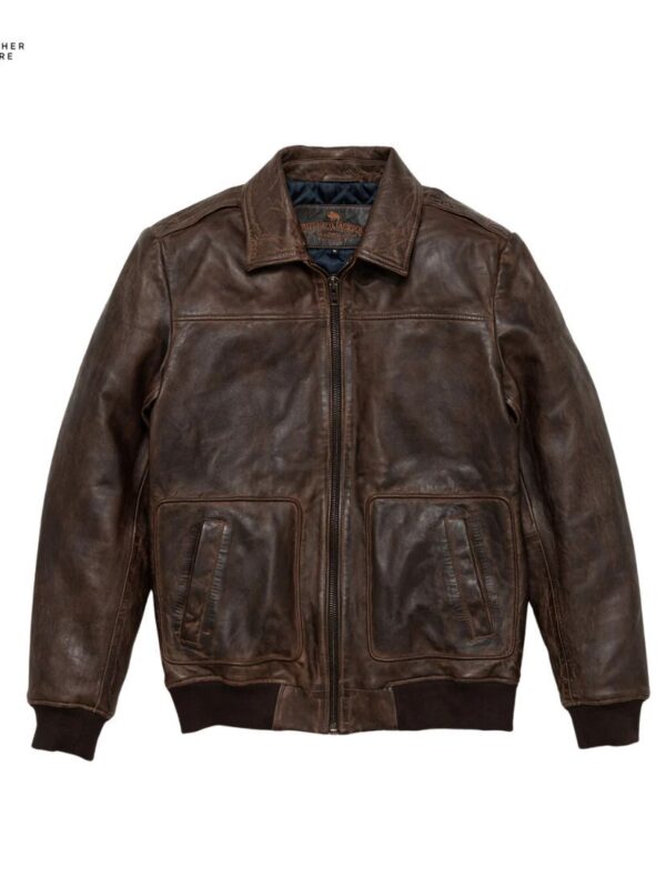 Detachable Sherpa Collar Leather Jacket for Men in Brown