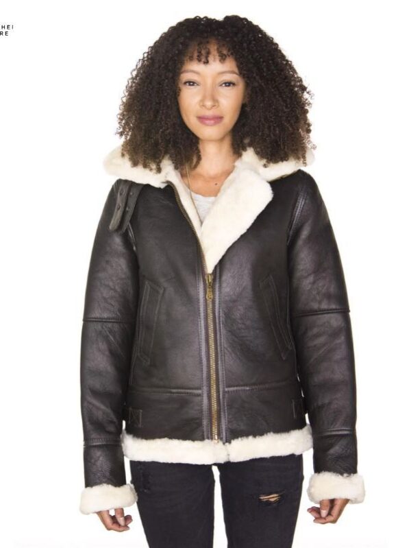 Fashionable Sheepskin Leather Jacket with Hood for Women