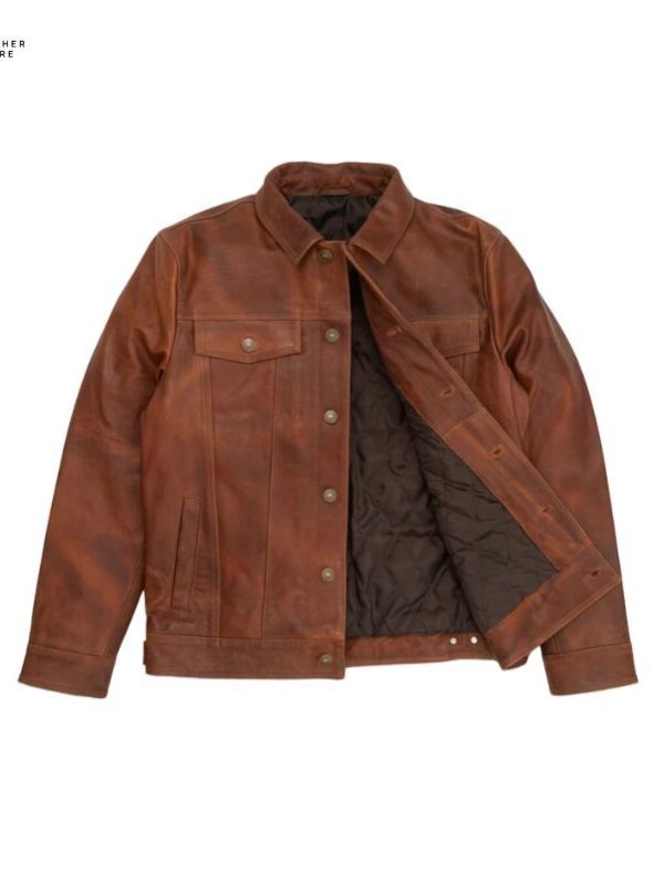 Full Tanned Leather Jacket with Quilted Design in Brown for Men