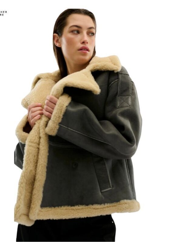 Luxurious Leather Jacket with Fur Lapel Collar for Women