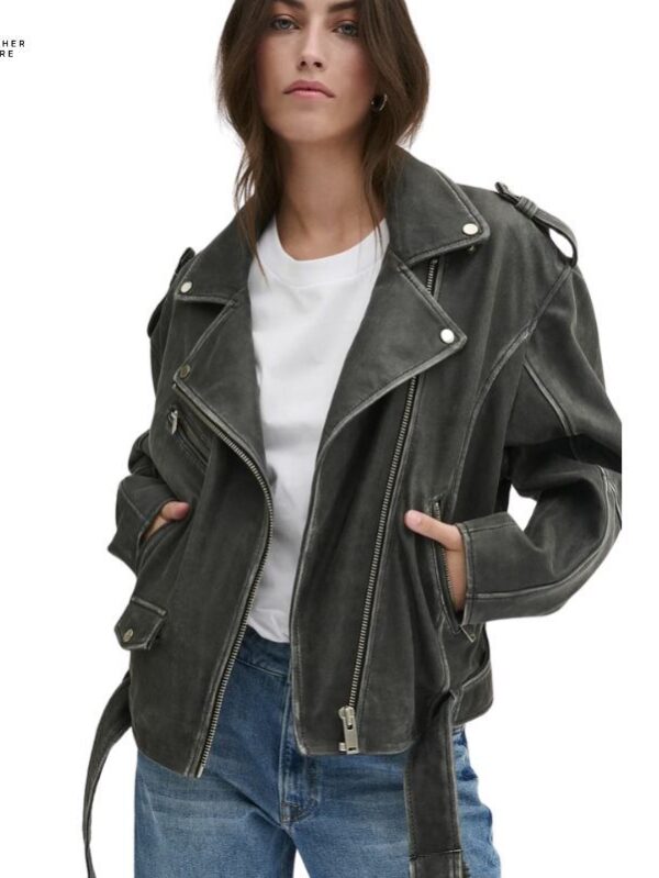 Oversized Leather Jacket for Women with Multiple Pockets