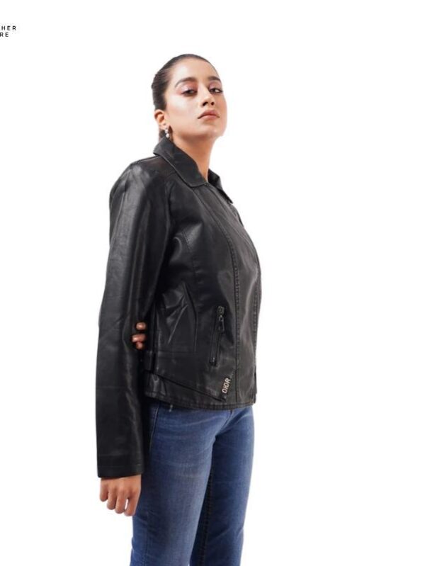 Trendy Full Sleeve Women Leather Jacket with Front Zip Closure