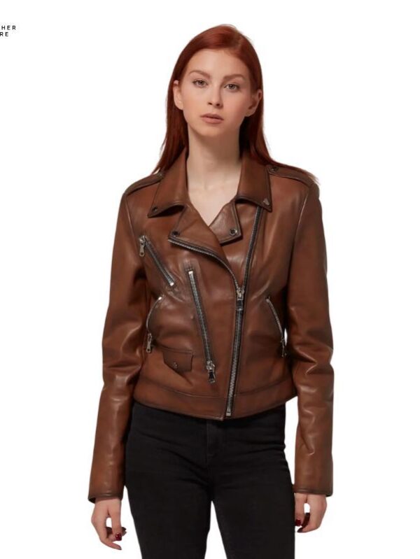 Vintage-Inspired Brown Leather Jacket for Women