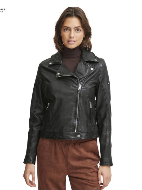 Women Premium Leather Jacket Featuring Fitted Front Zip