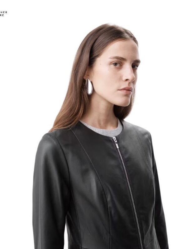 Classic black leather aviator jacket for women