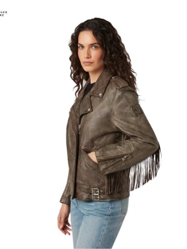 Stylish Ferrous Leather Jacket in Burnt Oak for Women