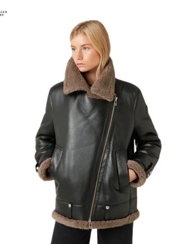 Women Driftwood Style Black Zinc Leather Jacket